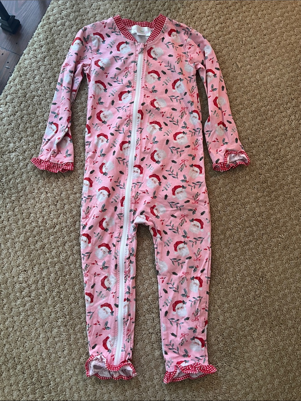 Cecil and Lou Girls Pink Santa Christmas  Print Pajamas 4T